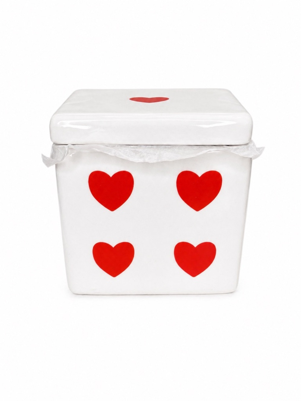 ❤️ NWT Heart Print Ceramic Trinket Box Dice Inspired Decorative Storage 4x4